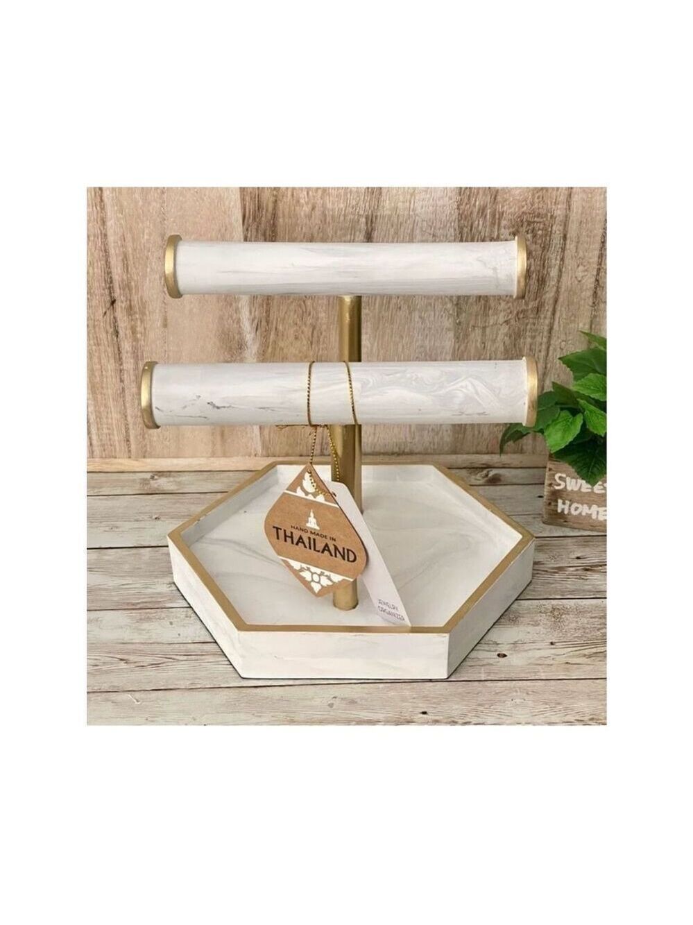 NWT Made in Thailand Marble like jewelry holder Organizer with 2 rods & Tray